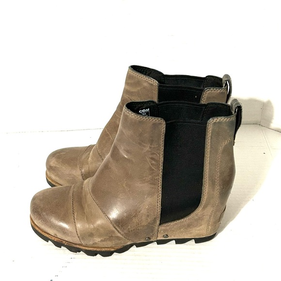 Sorel Lea Wedge Joan Of Arctic Taupe Brown Leather Ankle Boot Sz 6.5 NL2334-089 - Picture 3 of 11